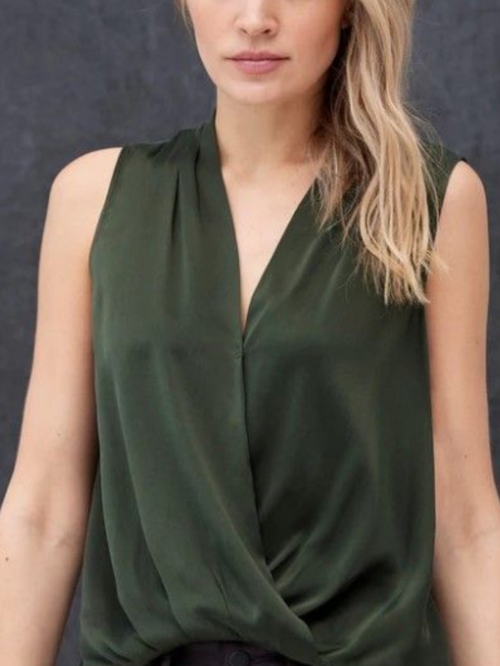 Go Silk Olive Green blouse, size M